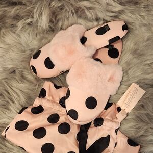 Victoria's Secret Pink and Black Polka Dot Slippers